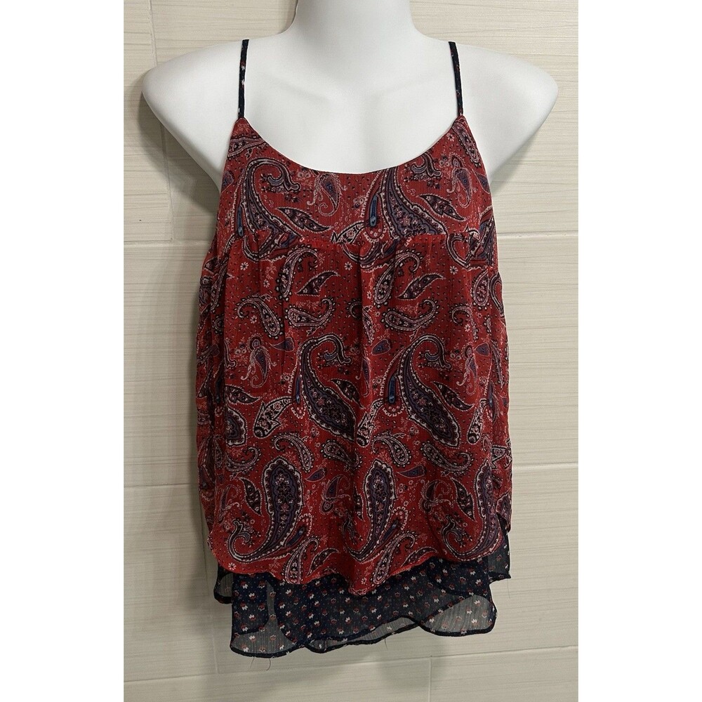 Faded Glory Blue Red Bandana Paisley Layered Camisole Tank M, Western Boho Fest